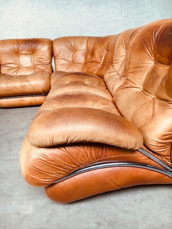 Image 1 of Midcentury Modern Italian Design 'COROLLA' Leather Sectional Sofa by I.P.E. Italy 1970's