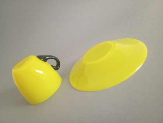 Image 1 of Loetz art-deco tango glazen geel/zwart mokka kopje met schotel 1925