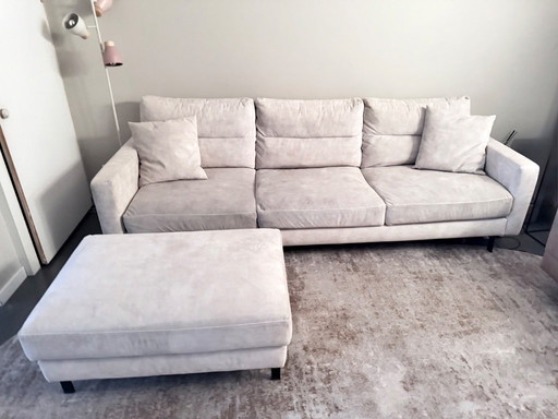 Beautiful Enzo Luca Ombre 3.5-seater sofa & footstool – ecru velvet