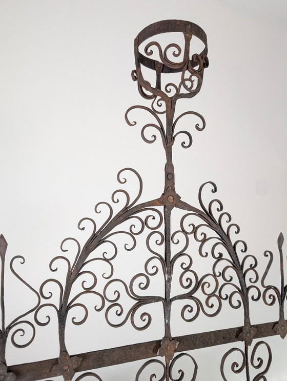 Image 1 of Candelabro de hierro forjado para chimenea, estilo español, Artes y Oficios, década de 1880