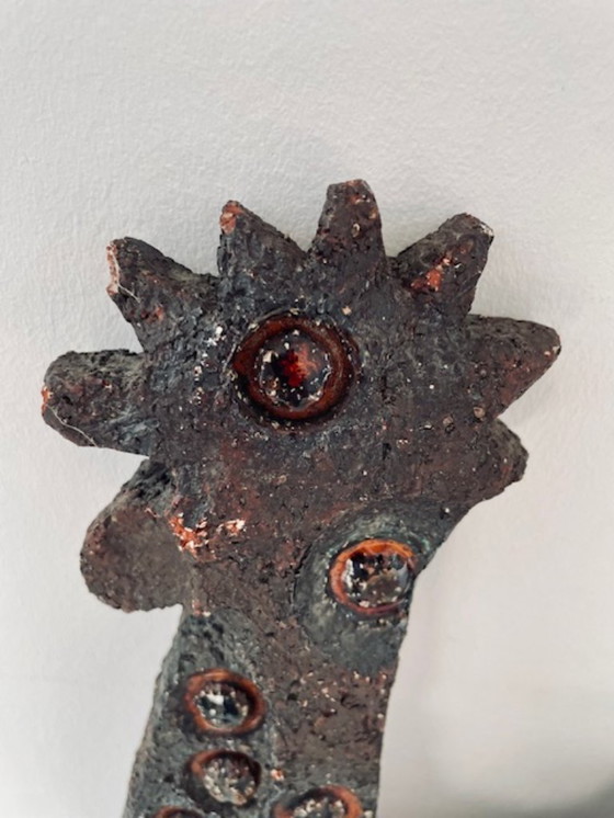 Image 1 of Zeldzame brutalistische wandsculptuur haan van keramiek