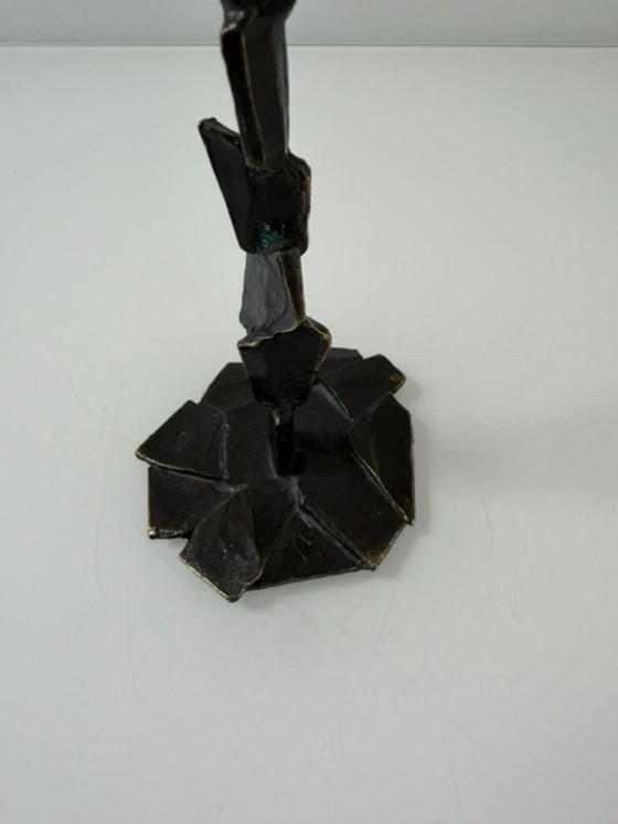 Vintage Brutalist Candle Holder with Patina, Metal, Brown, Abstract (photo 12 of 14)