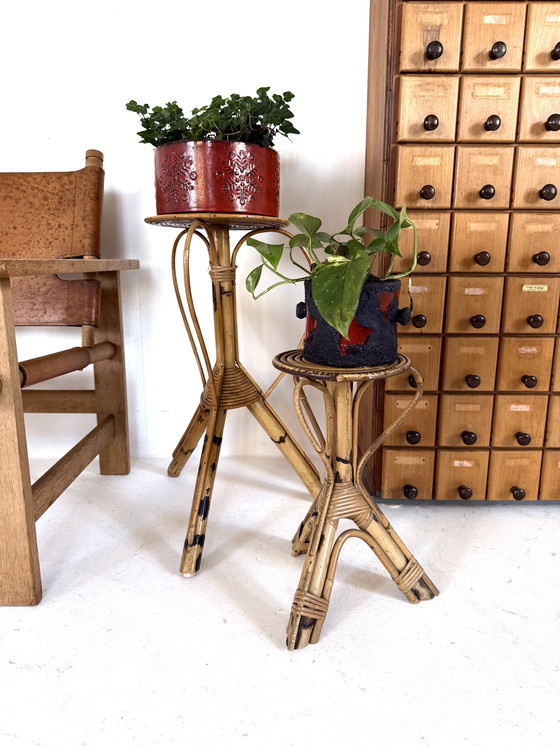 Image 1 of 2x vintage rotan plantenstandaard, Rohé Noordwolde ‘60