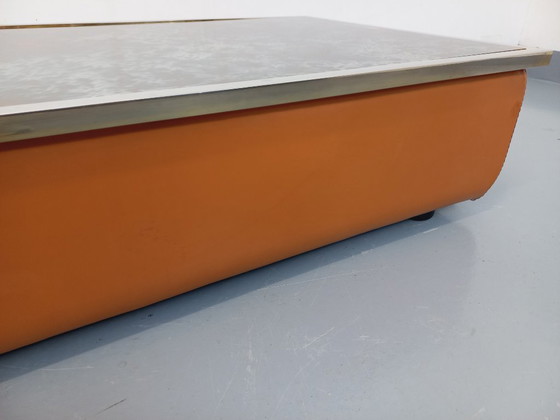 Image 1 of Tavolino vintage in vetro eglomato, cromo e pelle degli anni '70