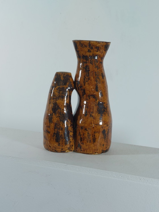 Image 1 of Vintage artist's ceramic twin vase ceramic vase