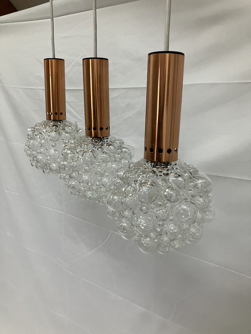 Vintage glass bubble pendant lamp Helena Tynell 1960 with copper.