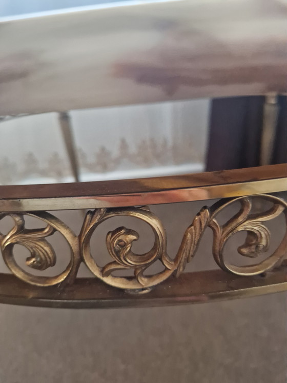 Image 1 of Elegante tavolino da caffè vintage anni '60 con piano in pietra naturale (effetto onice/marmo)