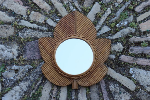 Rattan mirror by Vivaï del Sud, Italy 1970