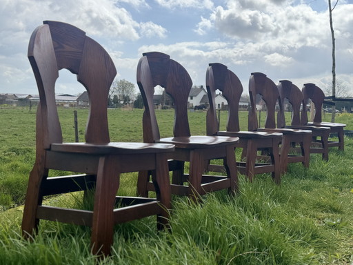 chaises de salle à manger brutalistes (6 pièces) et table à manger