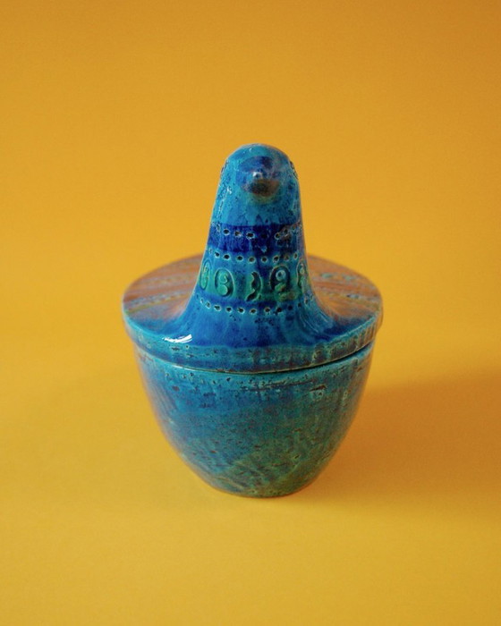 Image 1 of Scatola portaoggetti a forma di colomba in ceramica blu Rimini, Bitossi anni '70