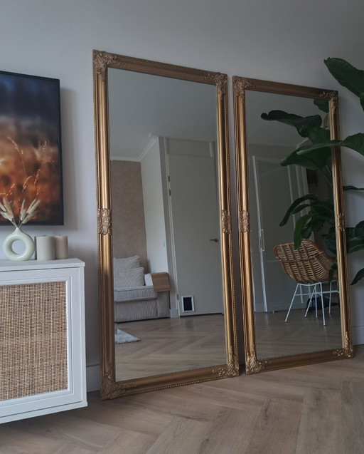 2 grote antieklook spiegels met goudbronze lijst