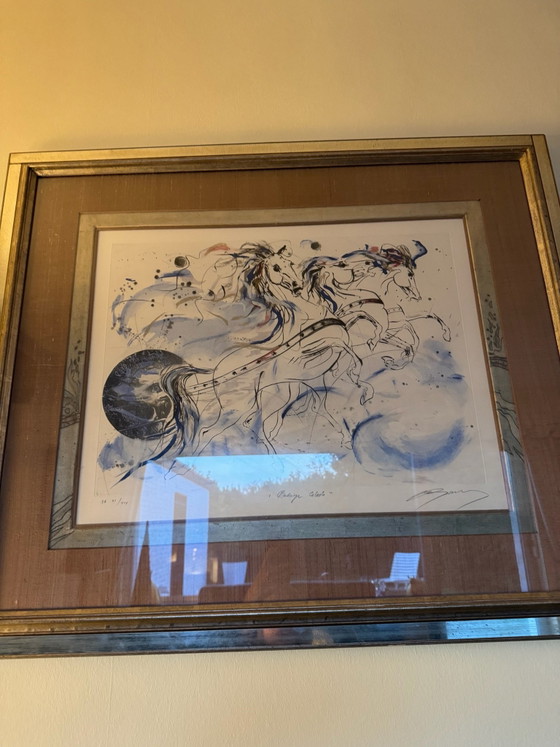 Originele kleurenets „Quadrige Céleste“ (E.A.), Jean-Marie Guiny, Schilderijen & Tekeningen, Papier, Hout (foto 7 van 8)