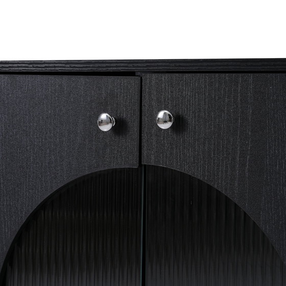 Image 1 of Credenza nera Urban Meuble con ante in vetro in rattan, anta semicircolare 160*40*80cm VELZU
