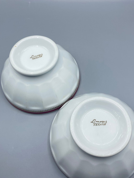 2 bols en porcelaine de Limoges – Bordeaux et Or – Circa 1950 – Objets déco, Gold, Klassiek (photo 4 of 4)