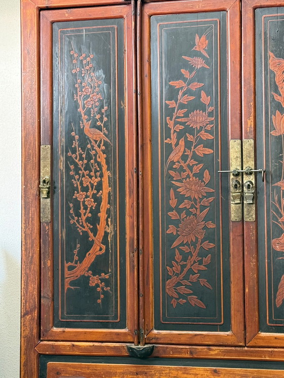 Image 1 of Chinese Cabinet with Floral Motifs – Signed Interior