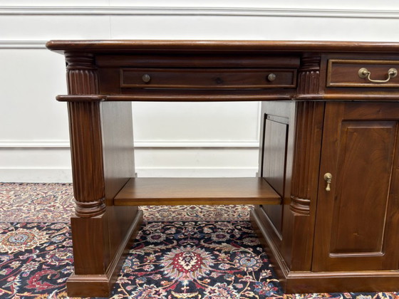 Klein Klassiek Engels Bureau Met Groen Leder – Leather, Wood (photo 9 of 17)