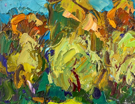 Image 1 of Original Oil Painting Coastal Forest Landscape Summer day by the river