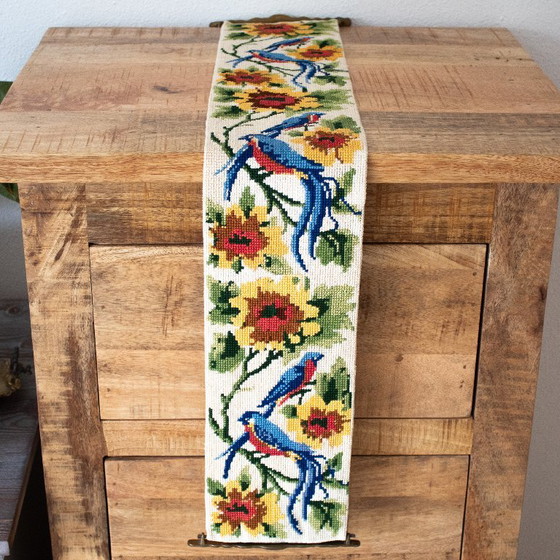 Decorazione murale vintage (corda per campanello) con motivo di uccelli e fiori: arte popolare olandese (photo 3 of 11)