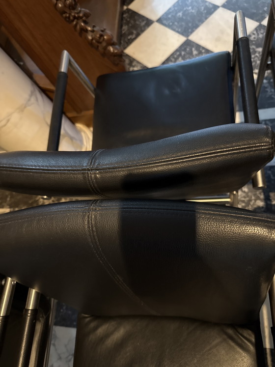 6 Black Minimalist Italian Dining Chairs, Design From the 80s or 90s. – Leather (photo 5 of 5)