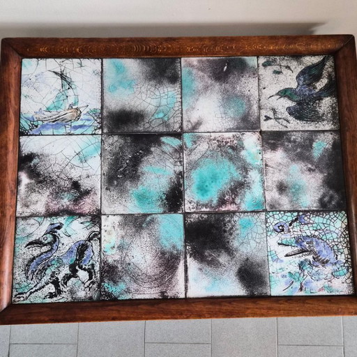 Vintage Scandinavian side table from 1940 by Frits Henningsen in teak and ceramic