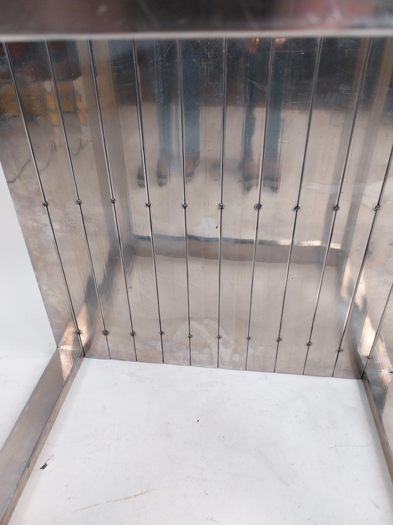Image 1 of 1 x polished aluminium slatted table 60 x 60 x 40cm 1980s