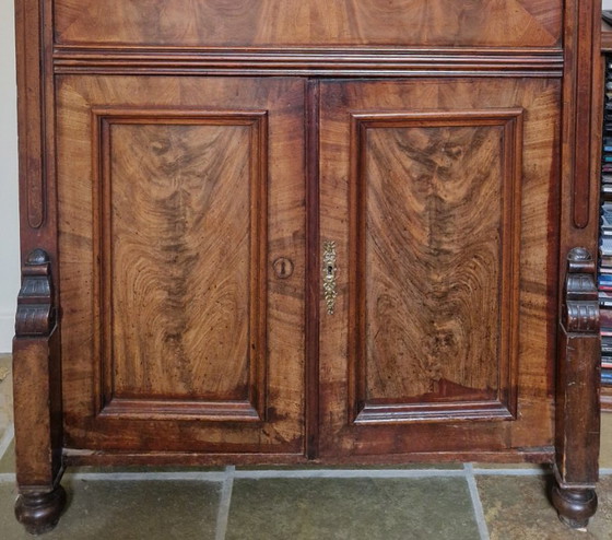 Antique Mahogany Secretaire with Inlay, Cabinets, Wood, Brass, Brown (photo 4 of 5)