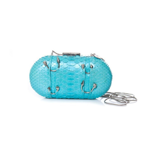 Image 1 of Maison Du Posh, Box-Clutch aus metallisch beschichtetem Pythonleder
