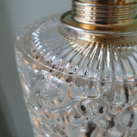 Image 1 of Ensemble de deux suspensions vintage en verre épais texturé. Style milieu du siècle.