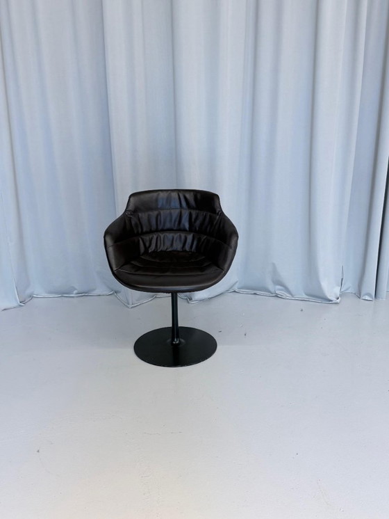 Image 1 of Vintage Brown Leather Swivel Cocktail Chairs, Italy 1980’s Set Of 2