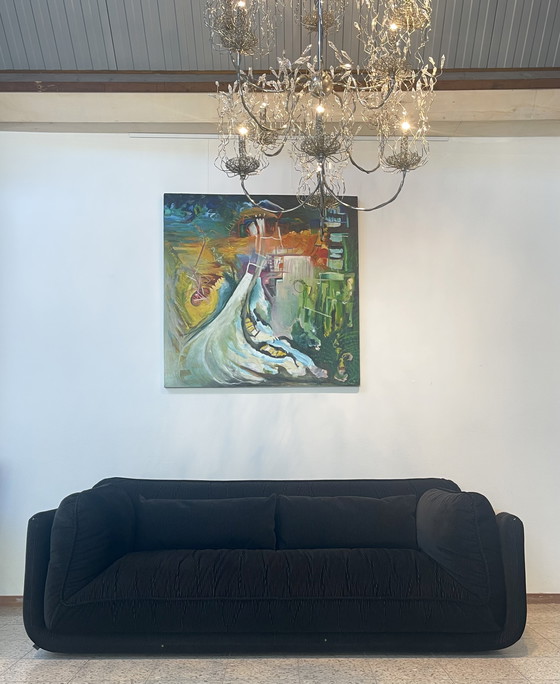 Image 1 of New Leolux Lunetta 3-Seater Sofa Black Rib Fabric