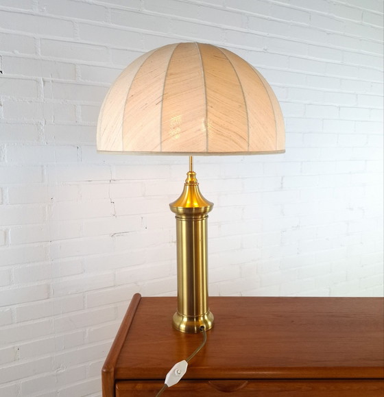 Vintage mushroom brass XL table lamp mid century modern – Textile (photo 2 of 12)
