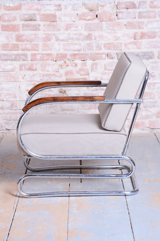 Restored Bauhaus Double Suspension Chair, Halabala, UP Zavody, Oak, Czech, 1930s – UP Závody, Armchairs (photo 6 of 16)
