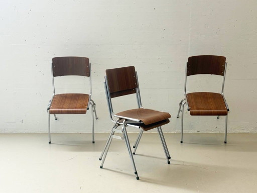 6 vintage stapelstoelen met chromen frame, jaren 70