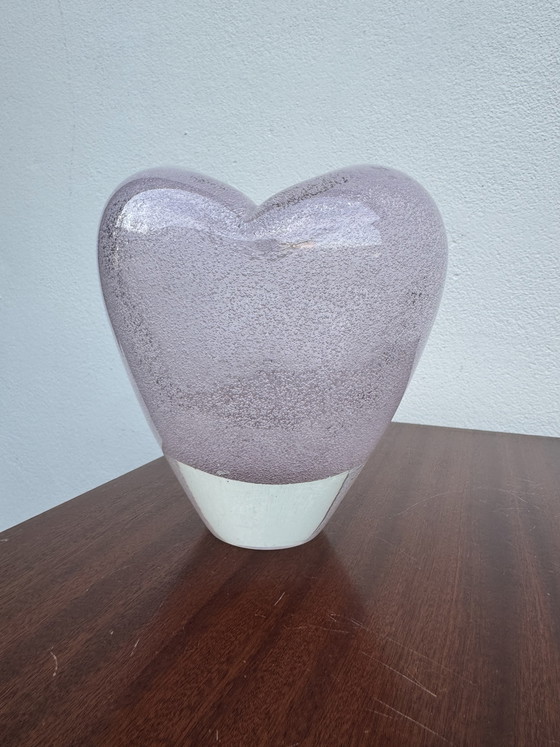 Image 1 of Heart-shaped vase in pink bubbled glass, 1960s