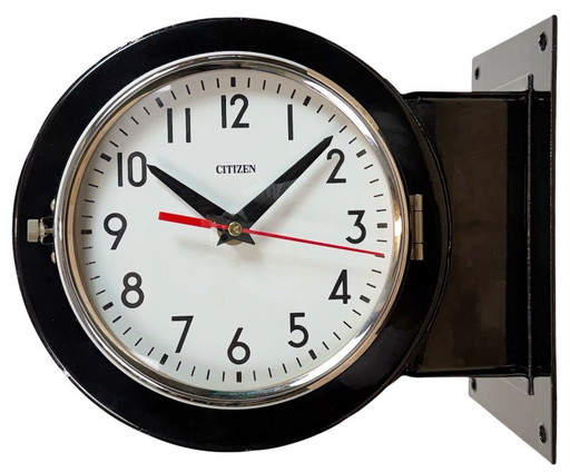 Vintage zwarte Citizen dubbelzijdige scheepswandklok, jaren 80