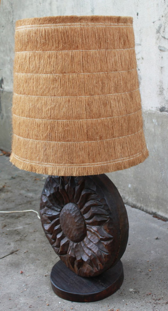 Page 1 of 6 Brutalist Lamp in Wood and Raffia Signed Delsinne, Belgium, 60s. – Table lamps (photo 4 of 6)