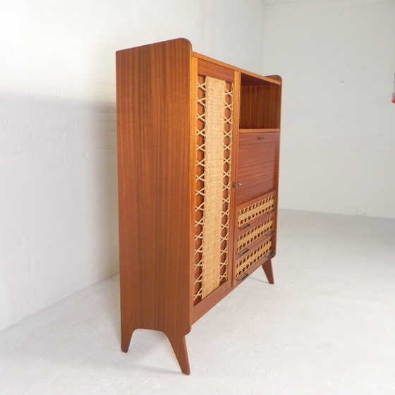 Image 1 of Mobiletto vintage, scrittoio in rattan e legno, anni '60