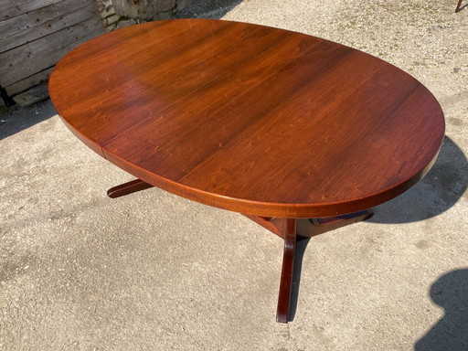 Baumann round oval extendable Scandinavian table in rosewood with 2 extensions, length 166 to 256cm, an60