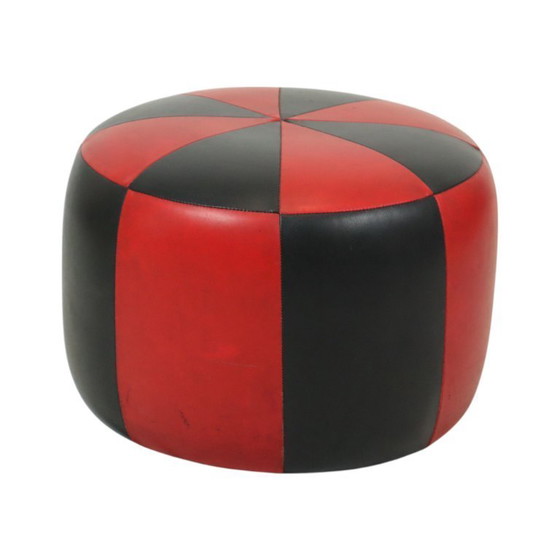 Image 1 of Pouf rotondo vintage rosso e nero
