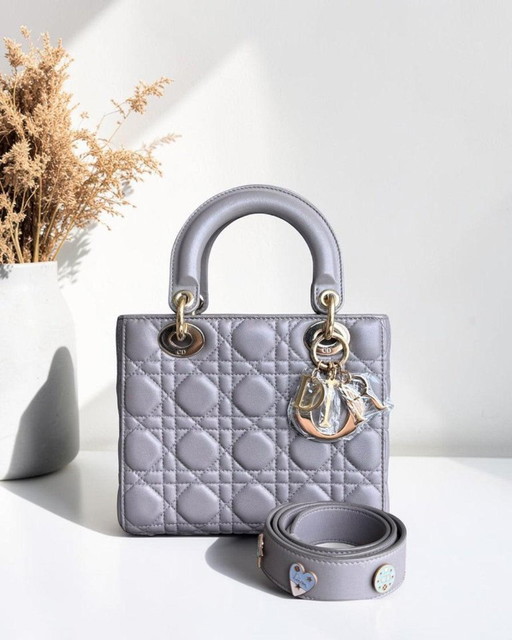 DIOR DONNA PICCOLO - PELLE DI AGNELLO CANNAGE GRIGIO FERRAMENTA GRIGIO ORO