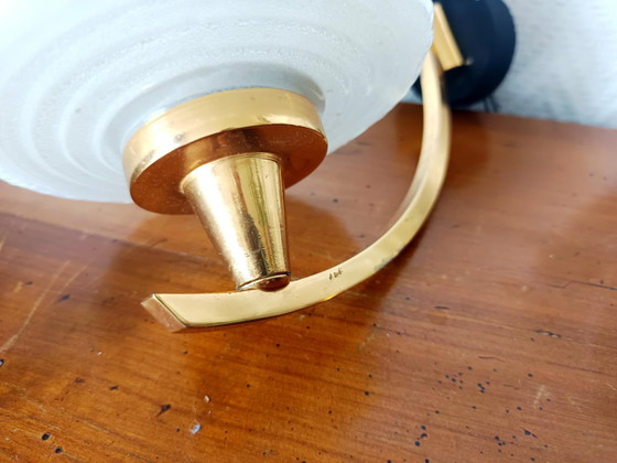 Image 1 of 2x Wandleuchten 1950 Arlus-Stil aus Granitglas