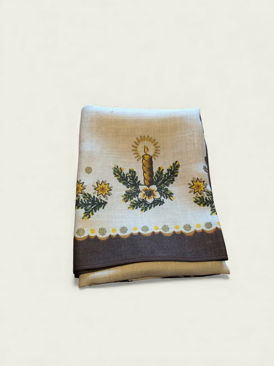 Image 1 of Seltene 60er–70er Jahre Vintage Weihnachts-Tischdecke von NAGEL Piepmatz – 100x100 cm