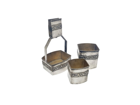 Set Fumatore Tedesco Art Déco, anni '30, Set di 3, Oggetti decorativi, Metallo, Ottone, Dorato (foto 9 di 15)
