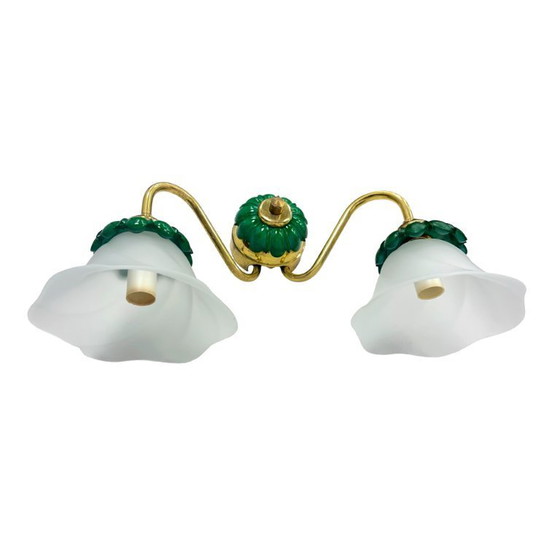 Image 1 of PRECIOSA double wall lamp | Czechoslovakia 1980s | malachite glass | brass | E14