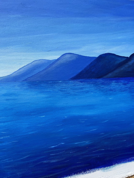 Blue Horizon - Peinture Panoramique Acrylique 40 x 100cm – Paintings & Drawings, Cotton (photo 4 of 15)