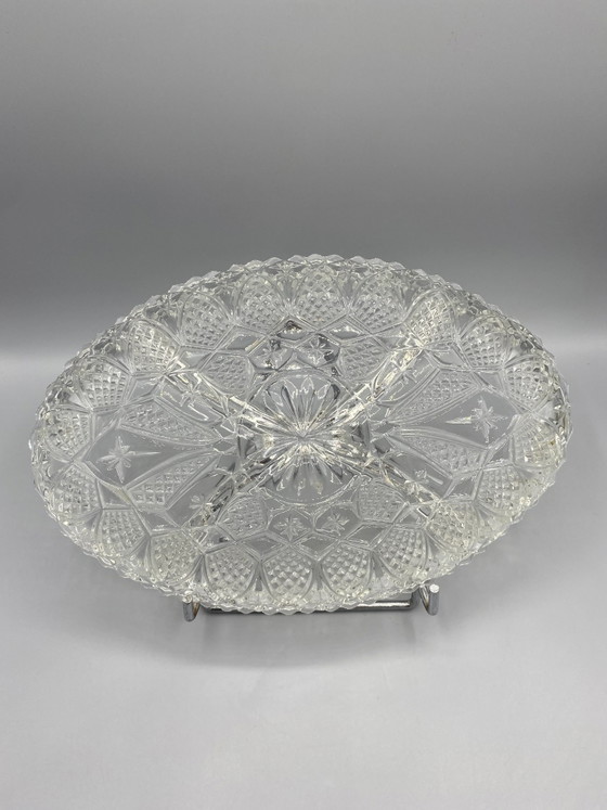 Pressed Glass Compartmented Serving Dish, Art Deco Geometric Design – Glass & Decanter (photo 2 of 4)