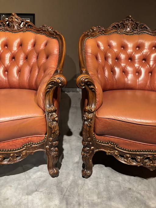 Set Italiaanse Chesterfield Fauteuils