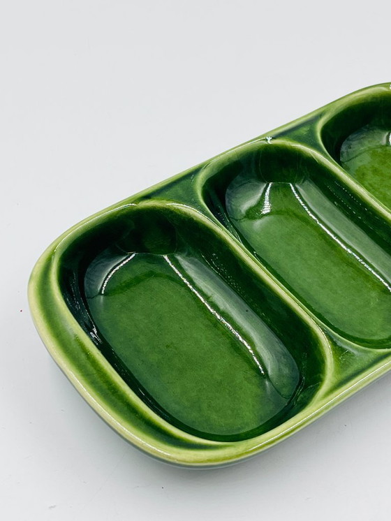 Image 1 of Piatto da antipasto vintage in ceramica verde degli anni '70