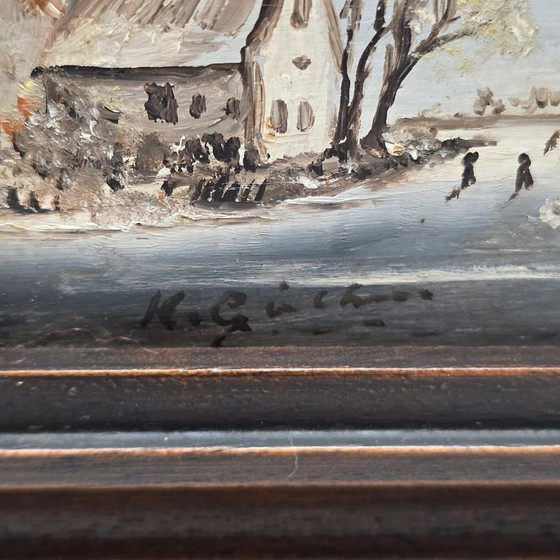Image 1 of Winter landscape paintings on panel, 2nd half of the 20th century