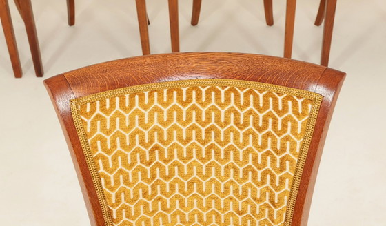 Image 1 of Eetkamerstoelen set van 6 art deco geometrische jacquard gouden honingraat